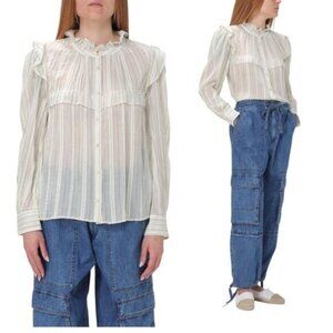 NWT Marant Etoile Long Sleeve Ruffles Collar Sleeves Cotton Shirt White Size: S